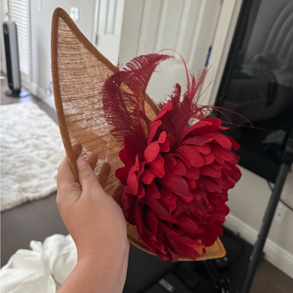 Elegant Red Floral Feathered Women’s Headpiece